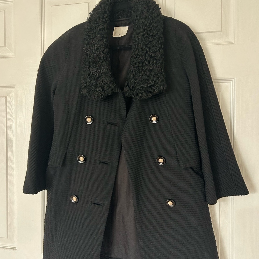 3.1 Phillip Lim Black Textured Pea Coat